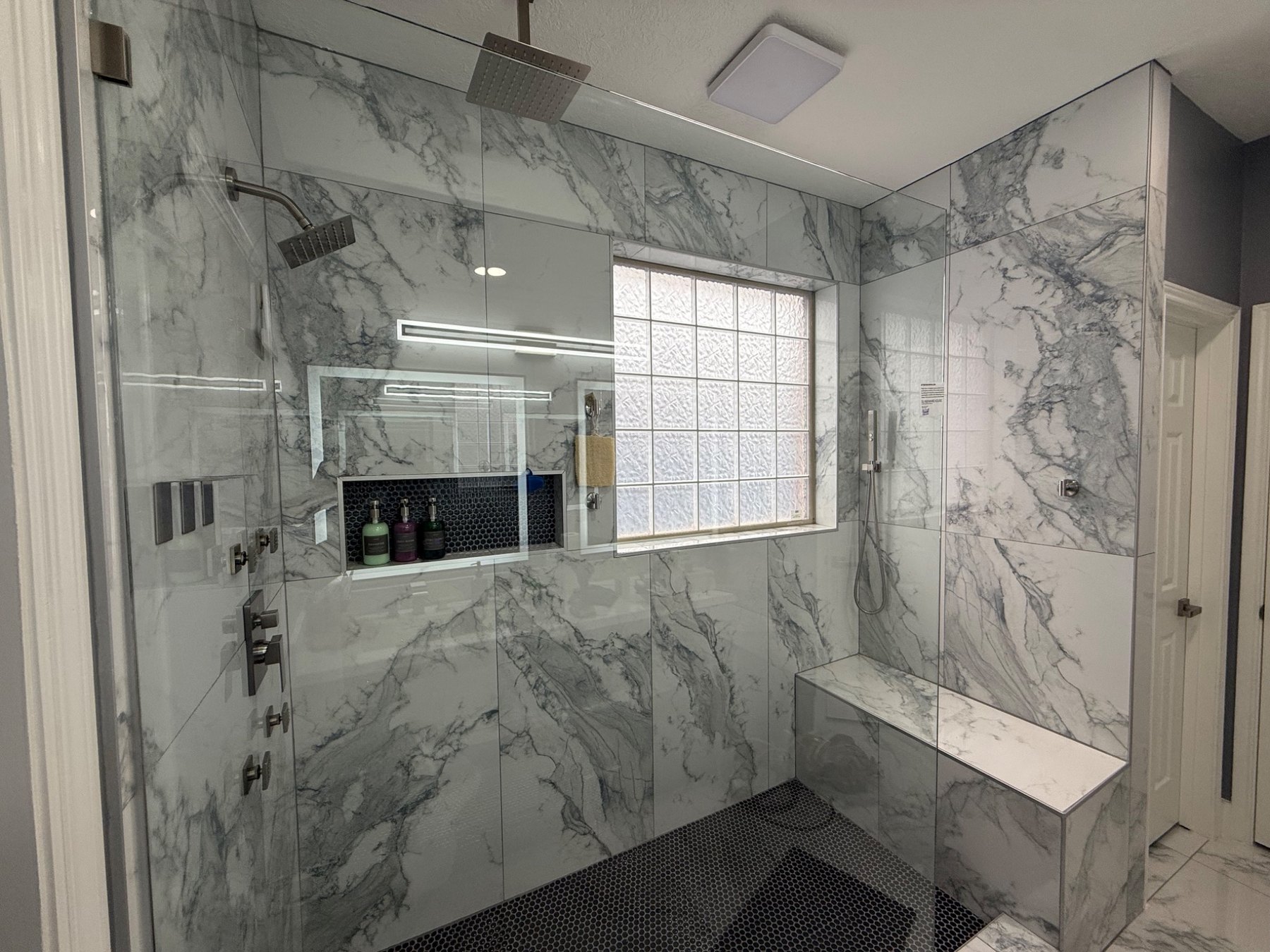 Completed custom walk-in shower