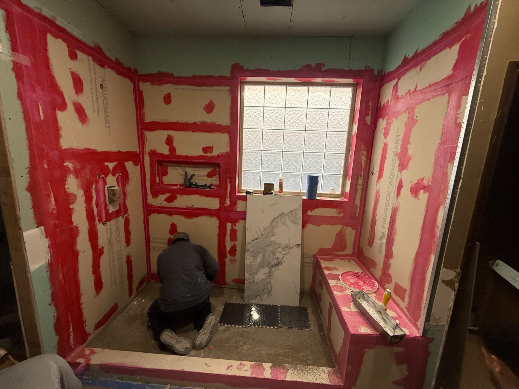 Bathroom shower waterproofing during construction